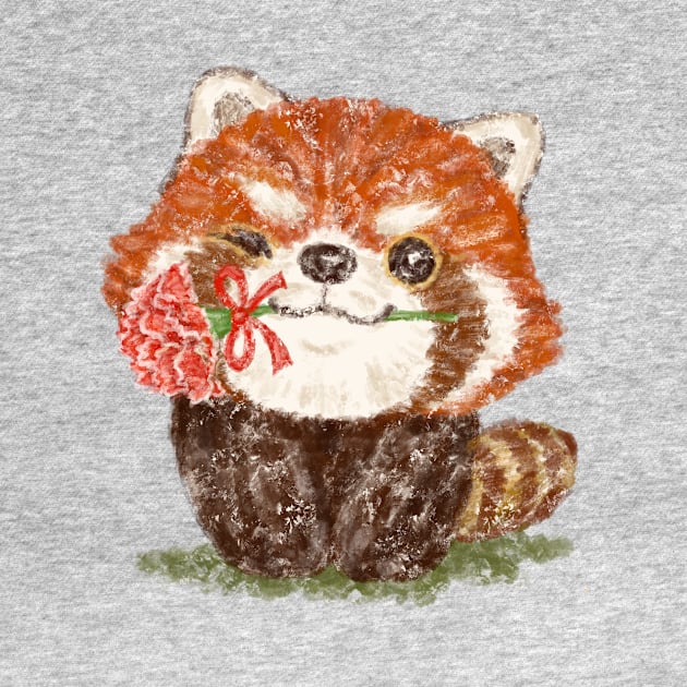 Red panda and a flower by sanogawa